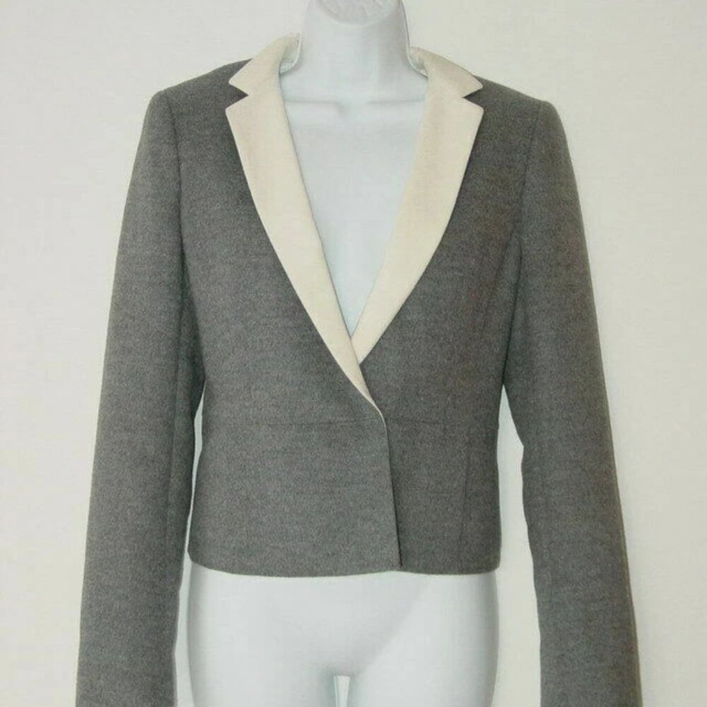 New AKRIS Grigio Grey Double Layer Wool Angora Jacket 14